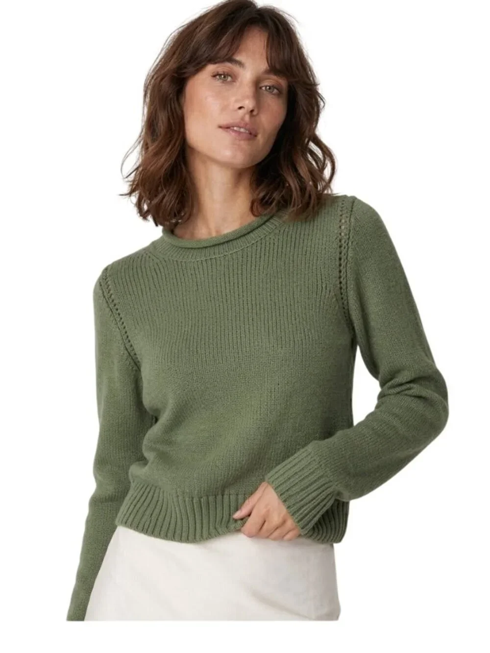 J. Crew Sweater Medium Long Sleeve Pullover Olive Green Cotton Comfort Knitwear